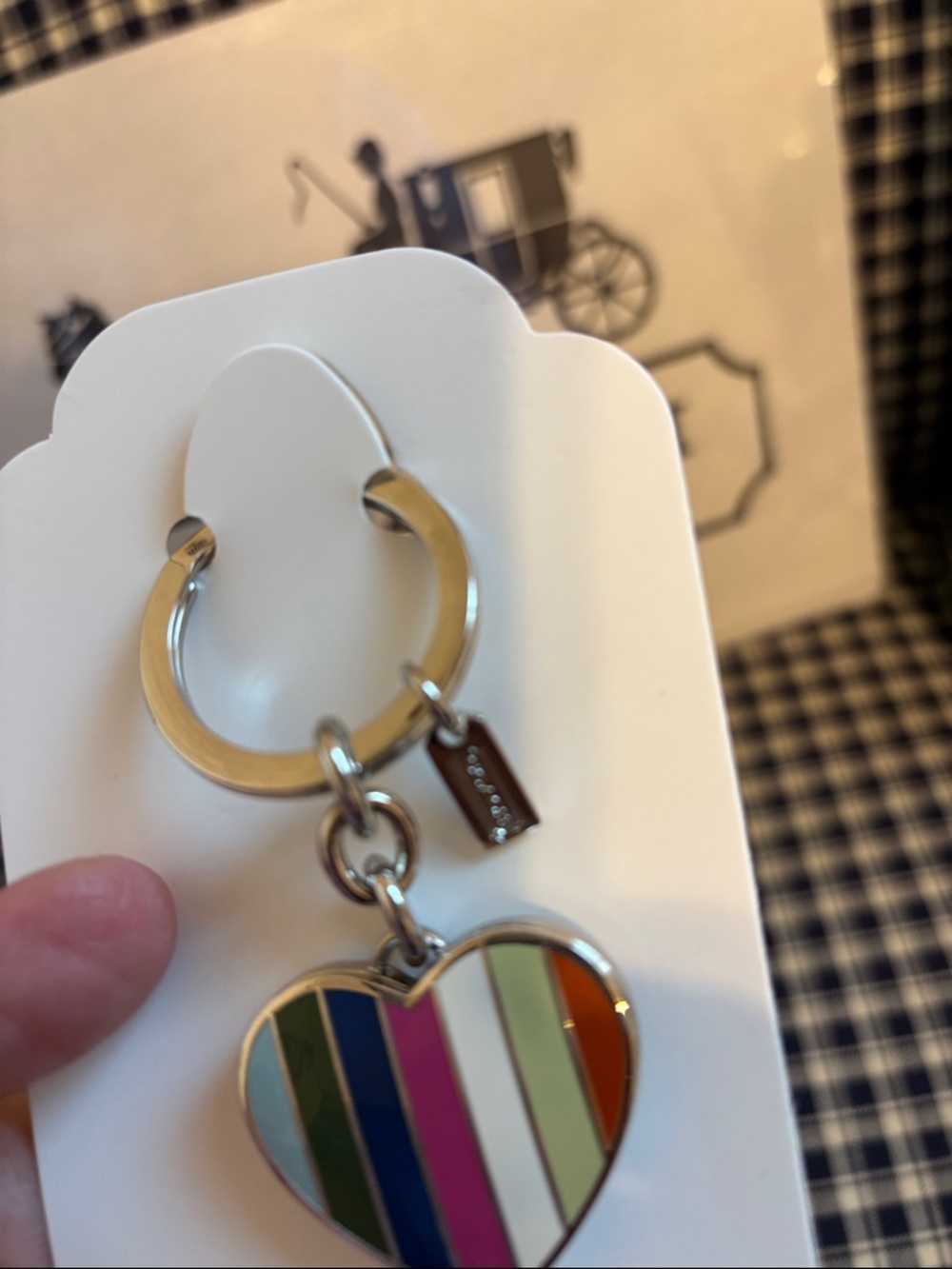Coach legacy Striped Heart shaped locket Keyring - Picture 3 of 6